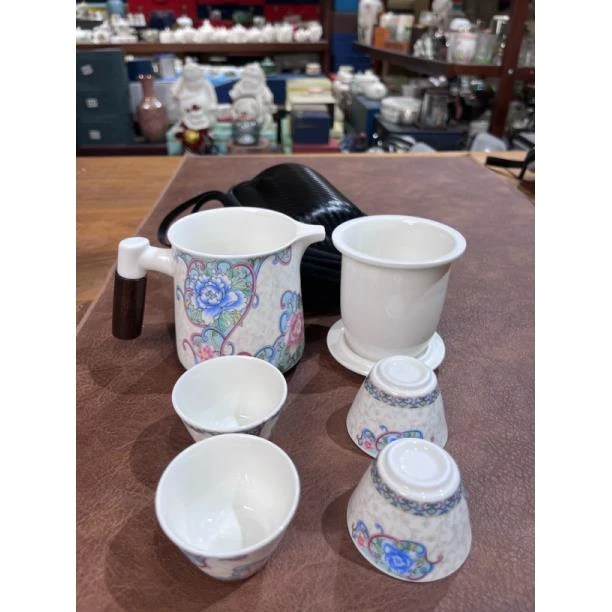 490牡丹手把壶一壶四杯旅行茶具