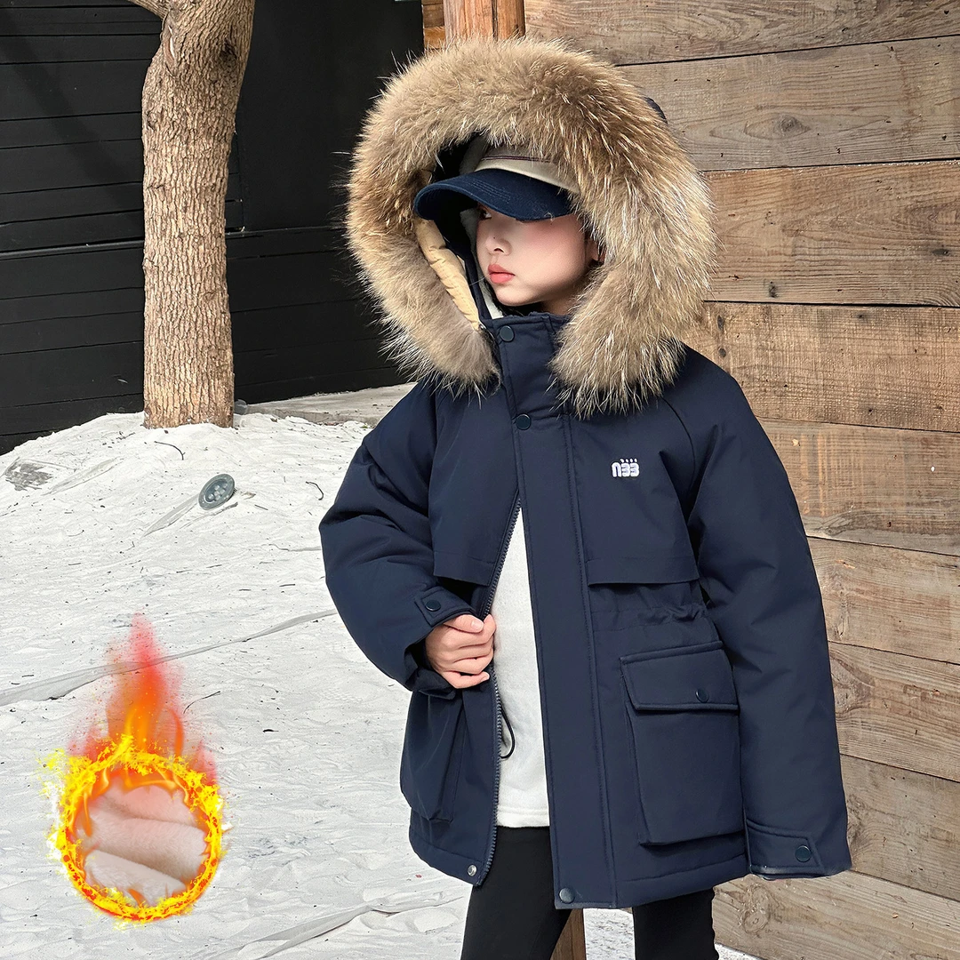 女童冬季中长款棉衣外套大毛领加绒夹棉派克服女孩棉袄户外冲锋衣