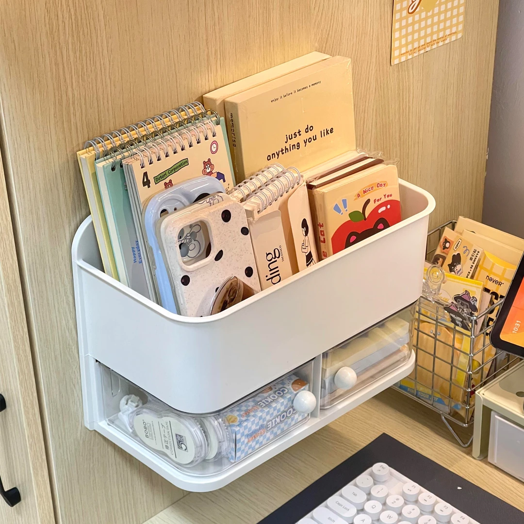 宿舍壁挂纸巾盒大容量免打孔抽屉收纳盒化妆品杂物多功能整理架