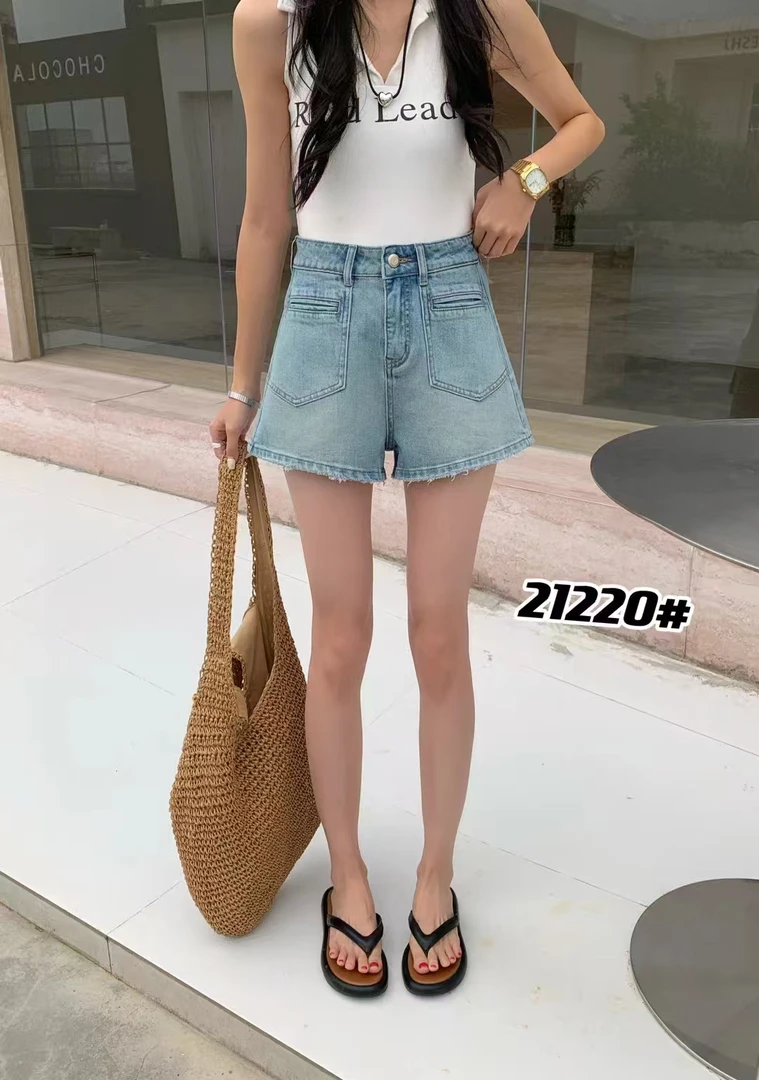 十三行牛仔短裤女高腰显瘦口袋A字热裤21220