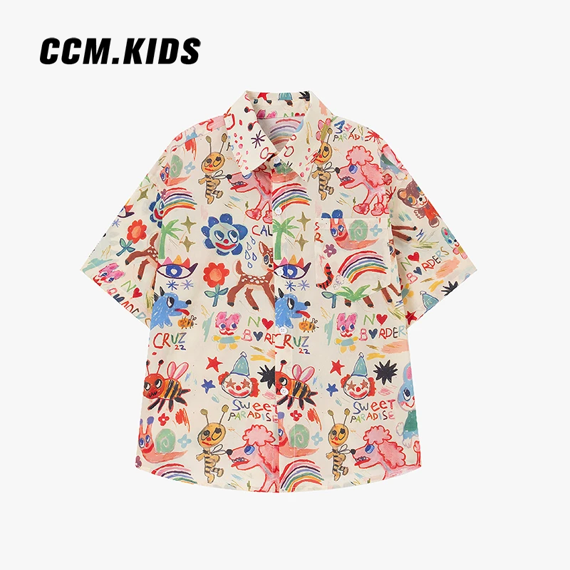 现货【涂鸦趣味】男童衬衫夏儿童休闲衬衫印花ins短袖潮流Y56633
