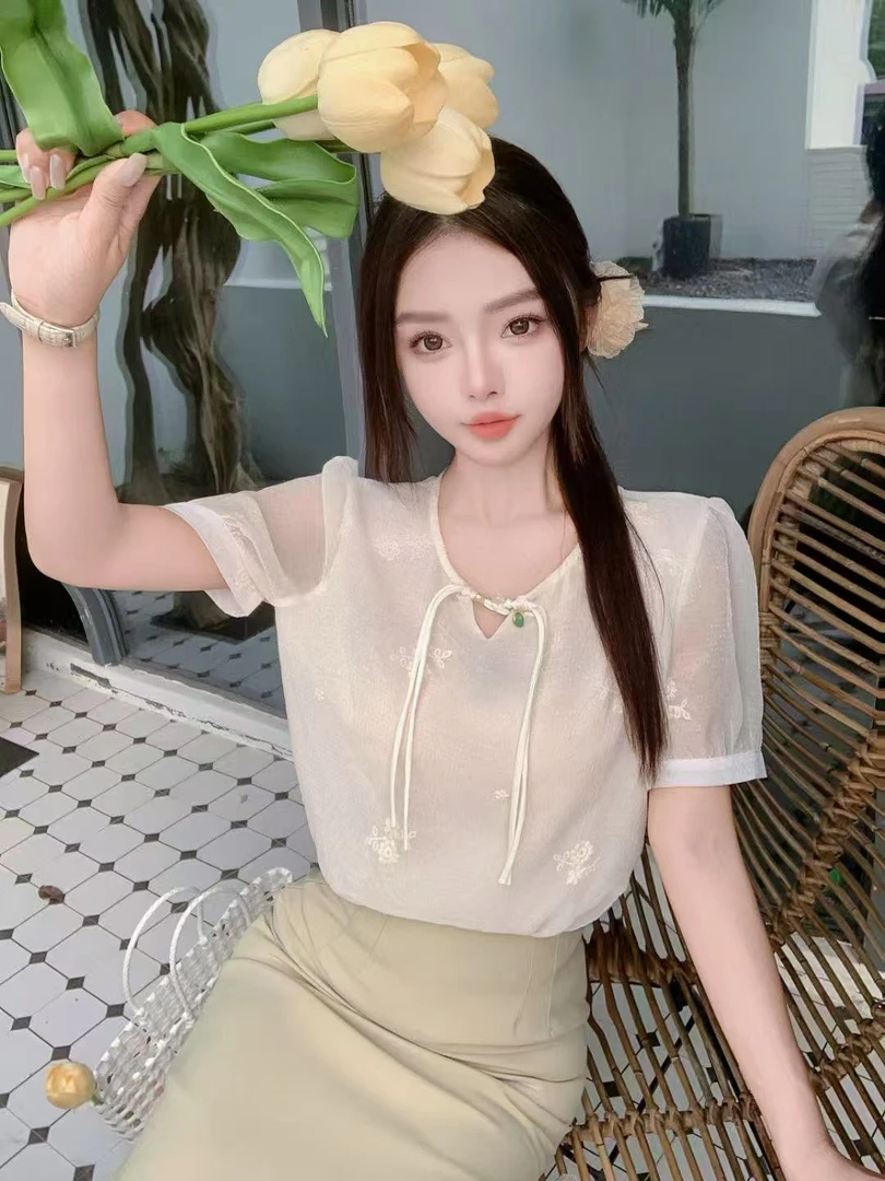 8630#【衣长55】短袖打底衫女百搭2025新款夏季显瘦小衫设计感上衣