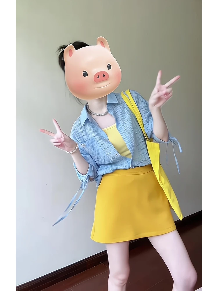 韩系休闲长袖衬衫套装女夏显瘦减龄小个子显高别致绝美短裙两件套