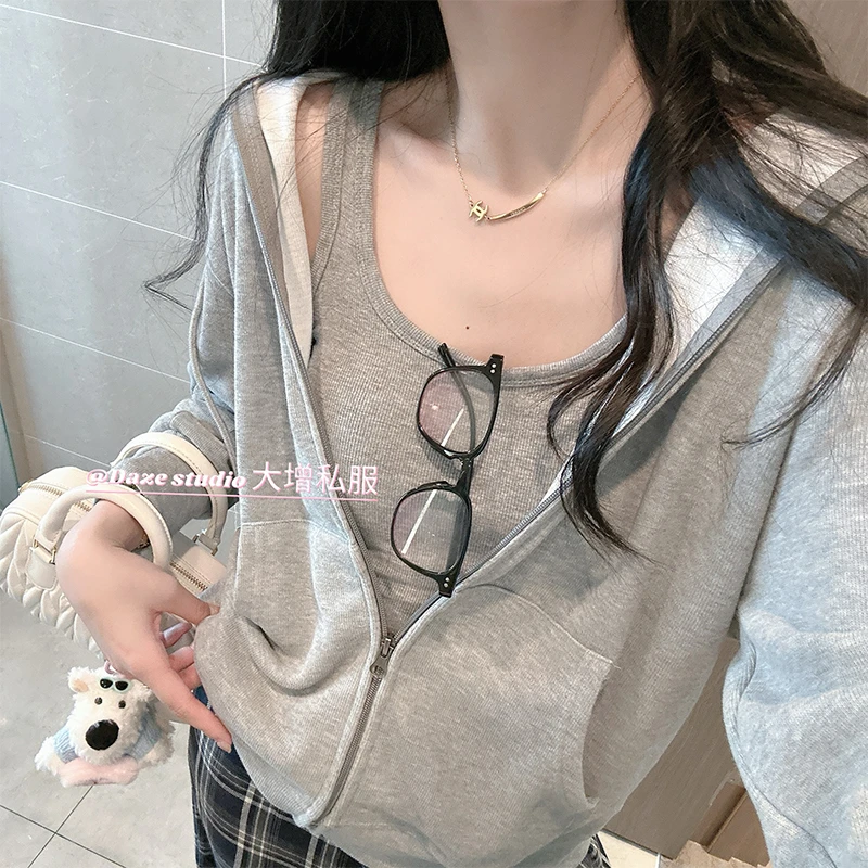 大增家  春秋新品韩版宽松休闲慵懒风糖果色连帽拉链卫衣女四季款