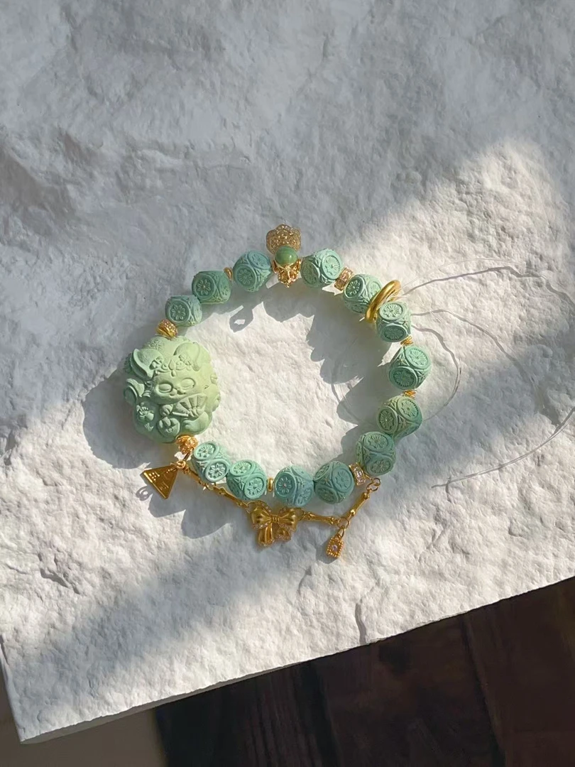 【灵兮珠宝】18K金镶嵌绿松石精工六方珠手串