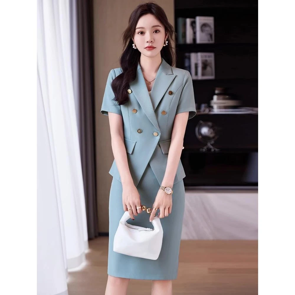 短袖西装套装裙女2025夏季薄款高级感职业装气质女神范正装工作服