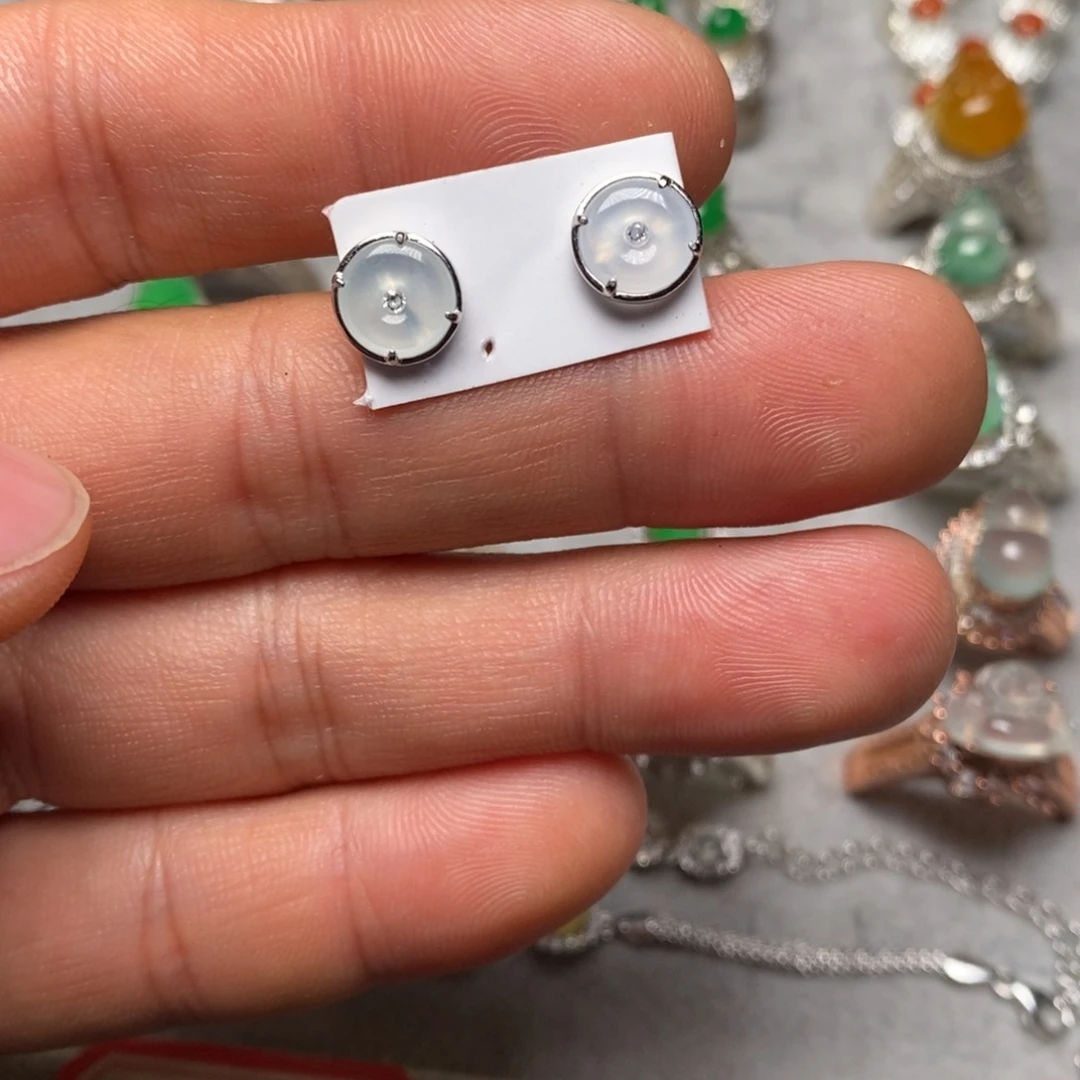 翡翠银S925镶嵌耳饰