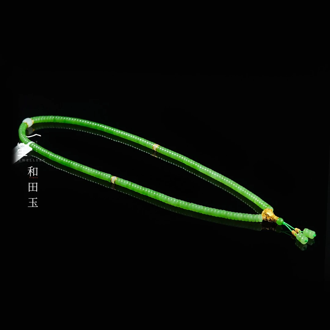 【一笙珠宝】传世级和田玉苹果绿直切项链裸石约6*2mm YS20190