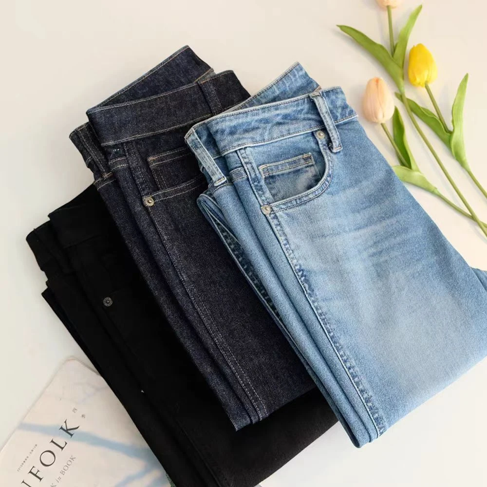 原单女士基础常青款水洗修身牛仔长裤烟管裤百搭显瘦简约