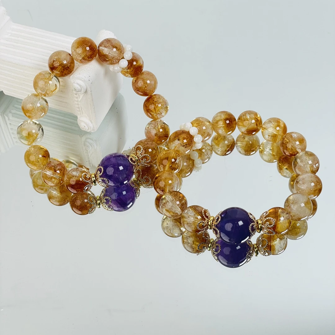 【930 黄金飞升】黄塔晶紫水晶12-16mm手串面小仙多样性发其一Z