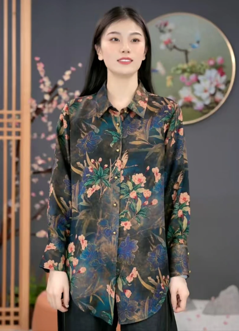 香云纱红云纱绞萝polo领气质百搭通勤减龄衬衫X3056