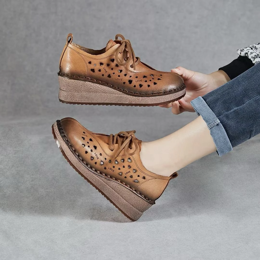 2025真牛皮镂空鞋女春夏新款软底舒适休闲透气单鞋女款百搭洞洞鞋