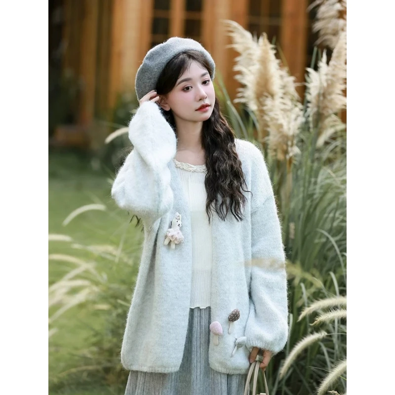毛绒软糯高级感毛衣女秋冬2025新款宽松慵懒针织开衫温柔甜美外套