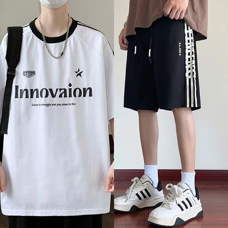 夏季新款百搭套装男生港风潮流青少年学生冰氧棉透气学生初中生