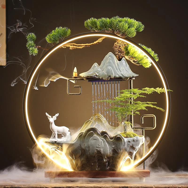 创意中式循环陶瓷流水器喷泉招财客厅办公室桌面家居摆饰开业礼品