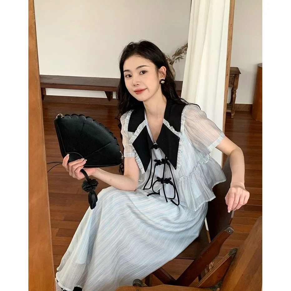 【拍照嘎嘎出片 太美妙了】法式气质女神范显瘦上衣+松紧半身长裙