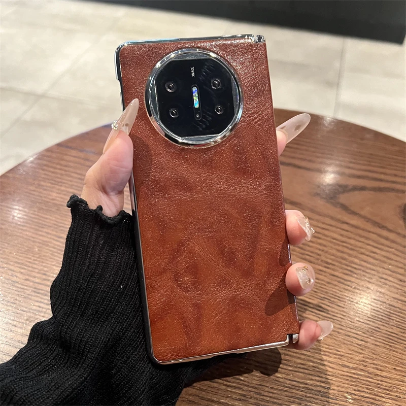 适用华为matex6折叠屏手机壳X5油蜡皮中轴磁吸保护套X3典藏版男女