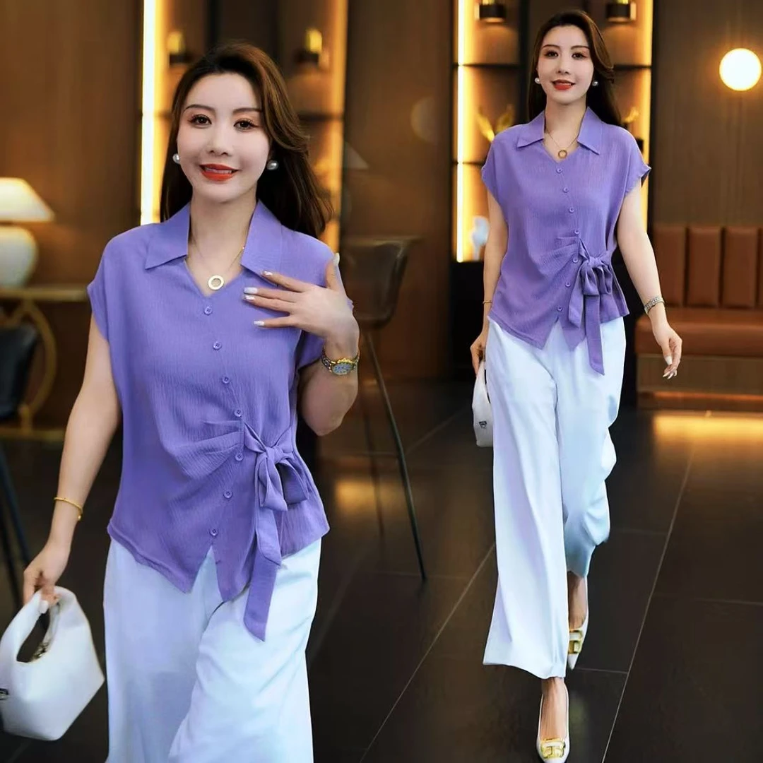 法式设计感V领不规则侧边绑带短袖T恤女夏季新款百搭修身显瘦上衣