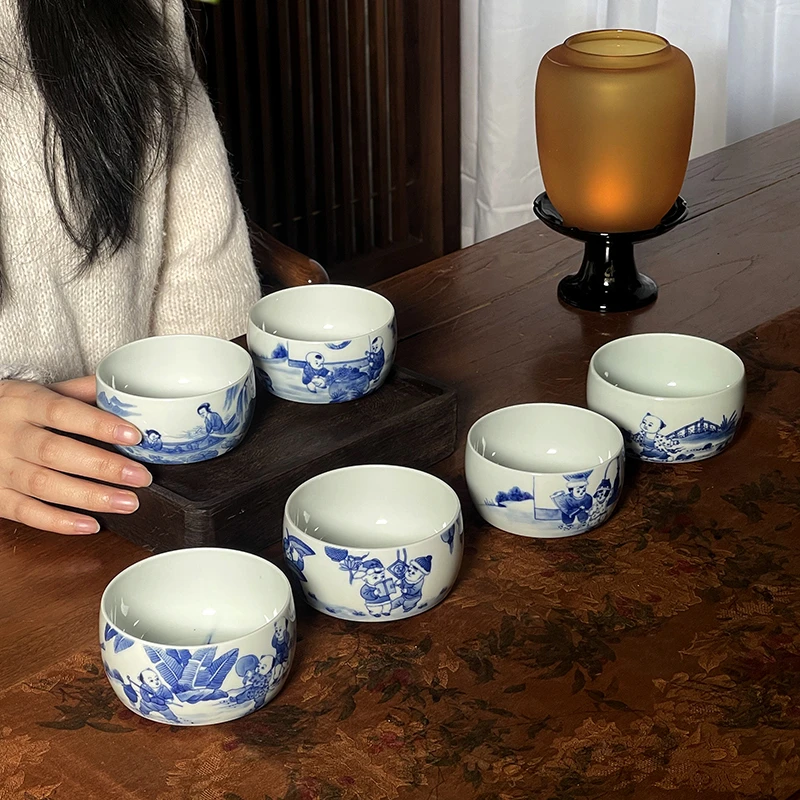 九观金品妙手青花人物山水缠枝诗词主人杯景德镇高端茶器品茗杯