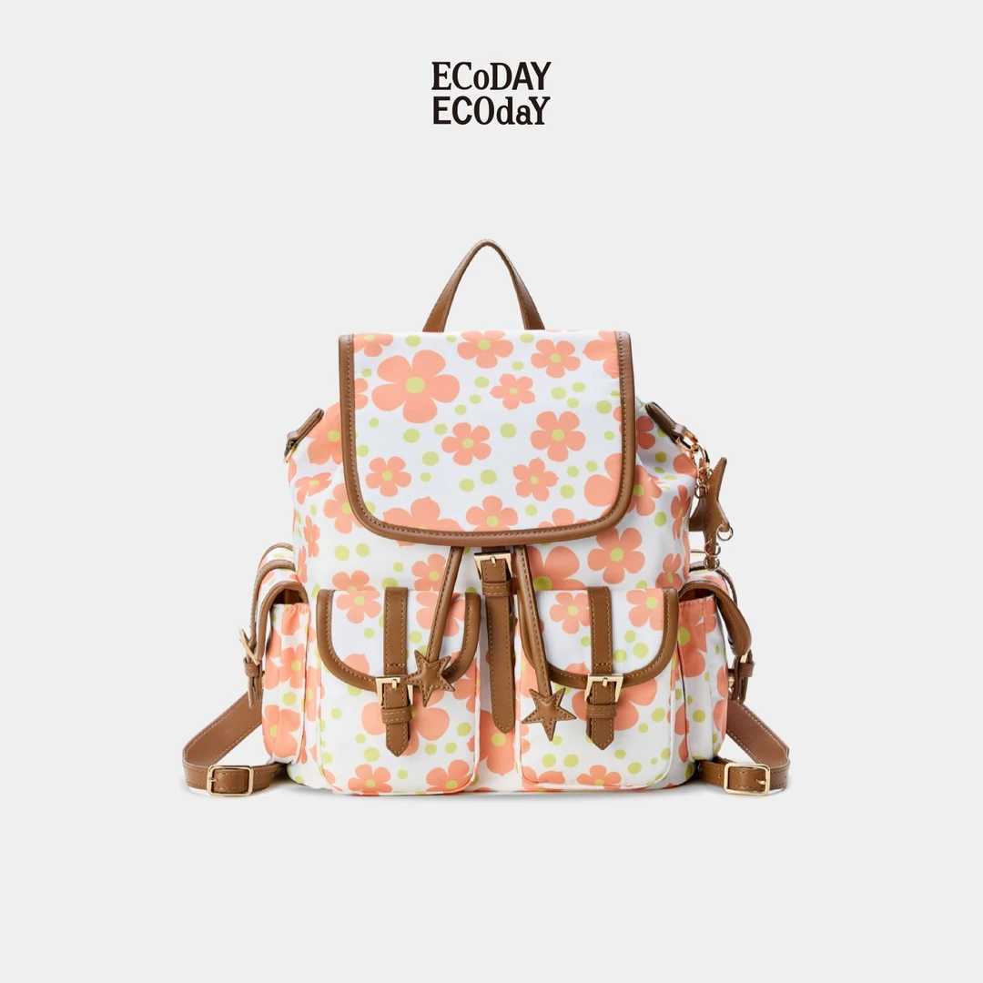 ECODAY碎花双肩背包包包旅行大容量通勤轻便大学生女款上课背包女