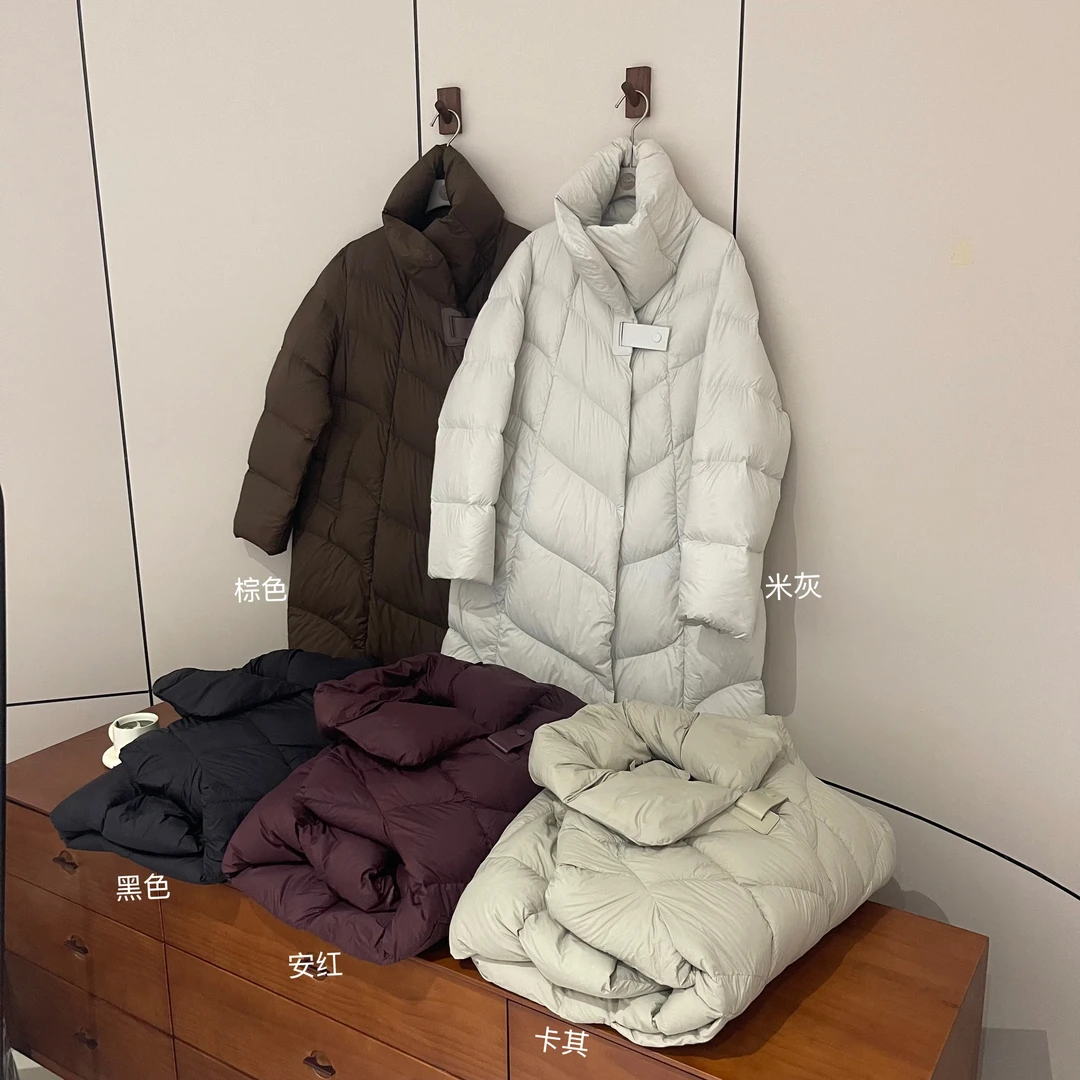 新款气质休闲韩版简约纯色立领长款羽绒服YR879