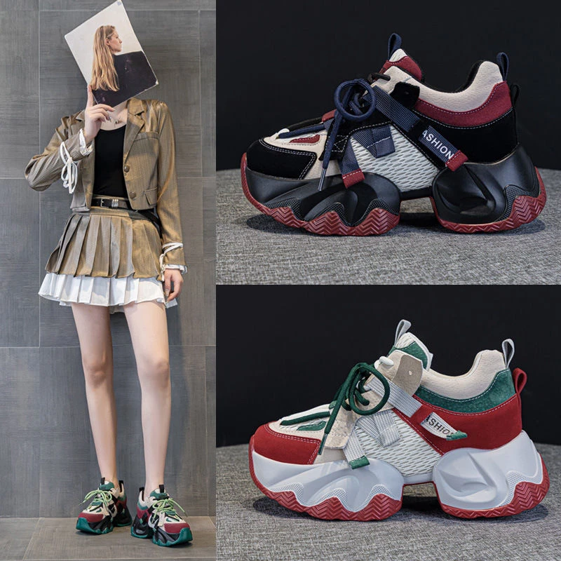 网红爆款真皮女鞋2024年秋季新款松糕厚底内增高运动休闲鞋986-2