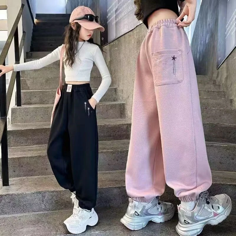 【思晨家】女童裤子秋季外穿运动裤中大童加绒加厚一体绒宽松休闲裤