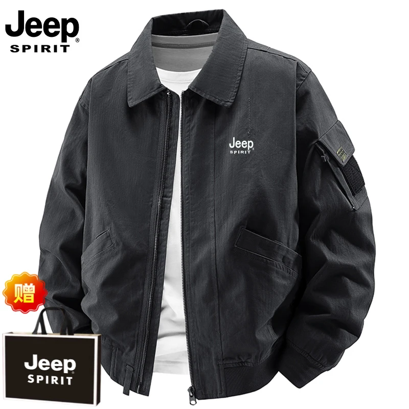 JEEPSPIRIT夹克翻领免烫抗皱立领男装外套休闲春秋季工装百搭上衣