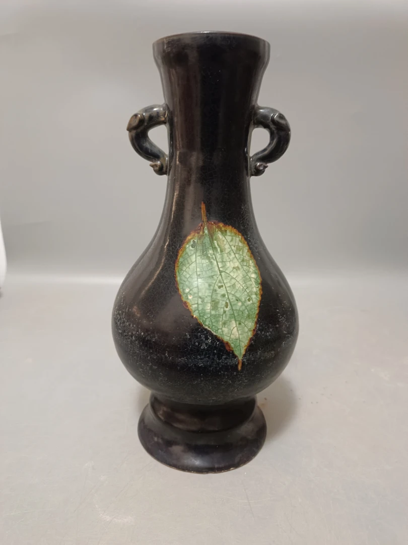 吉州窑木叶瓶纯手工陶瓷老物件