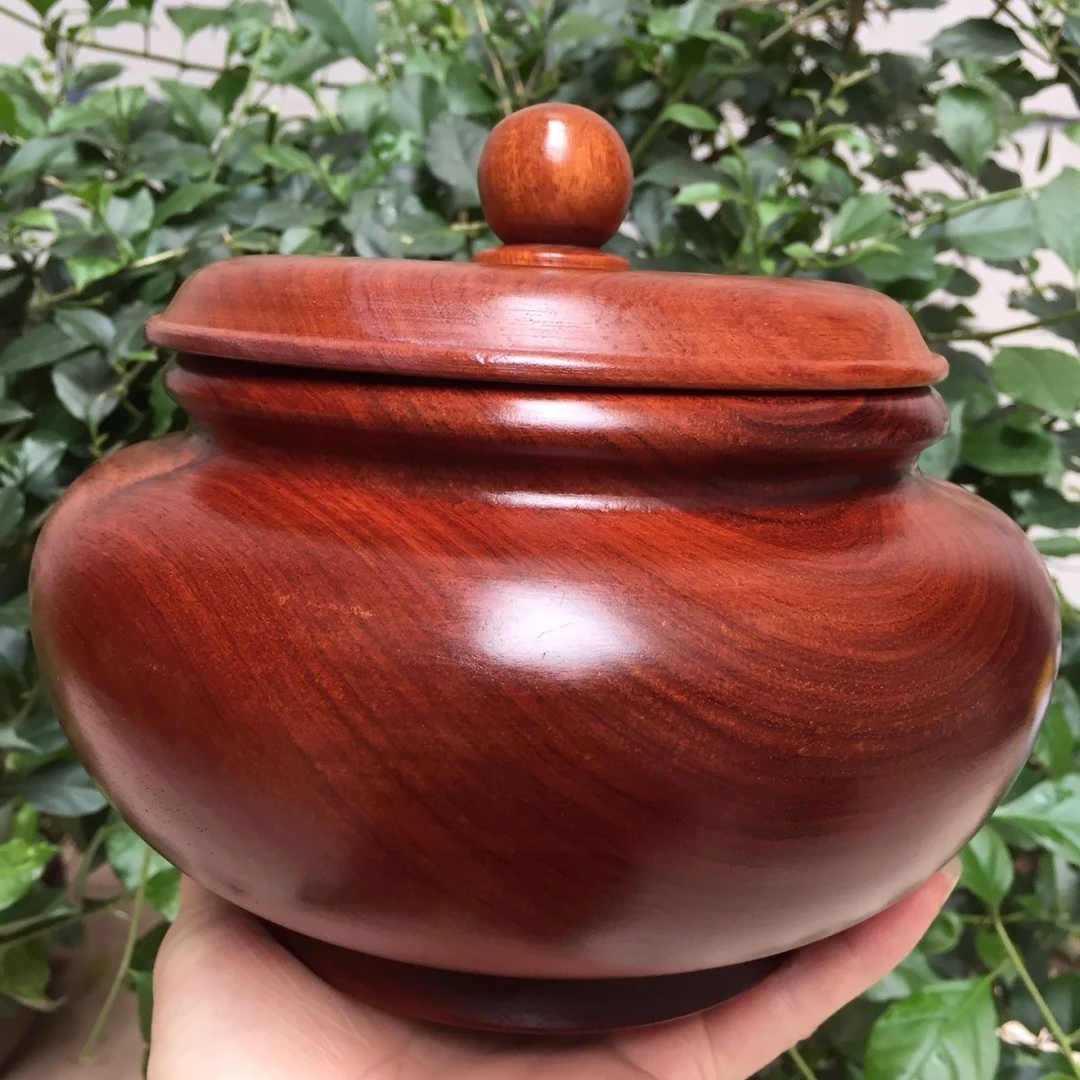 缅甸花梨木大号茶叶罐  一木制作 直径20cm高15cm