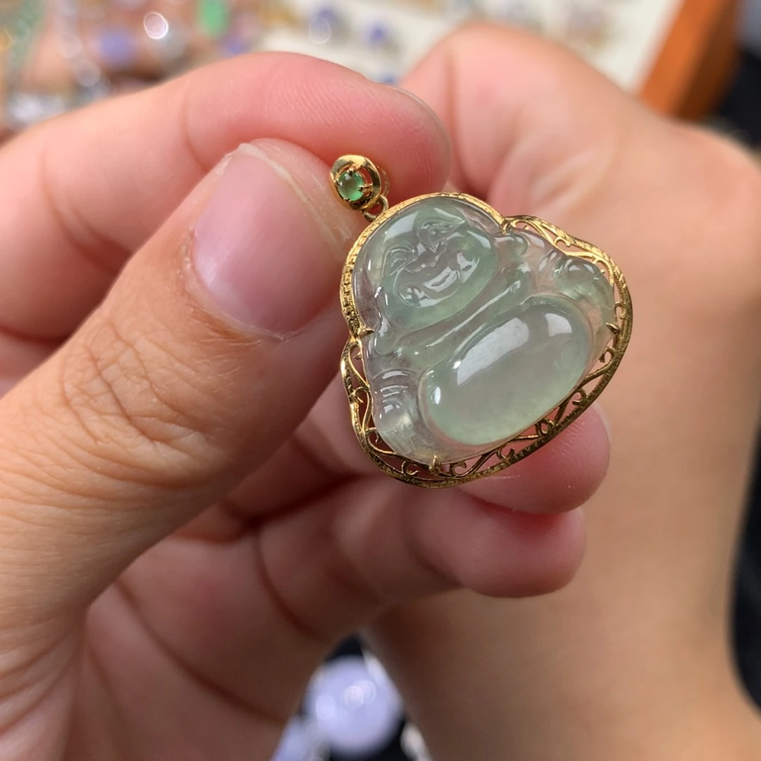 吊坠(不含链)18K金镶嵌翡翠