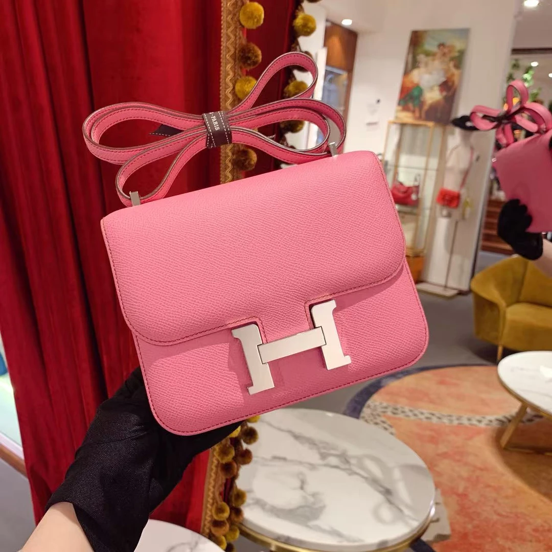 95新 Hermes/爱马仕 constance19 5p樱花粉银扣epsom/83298021