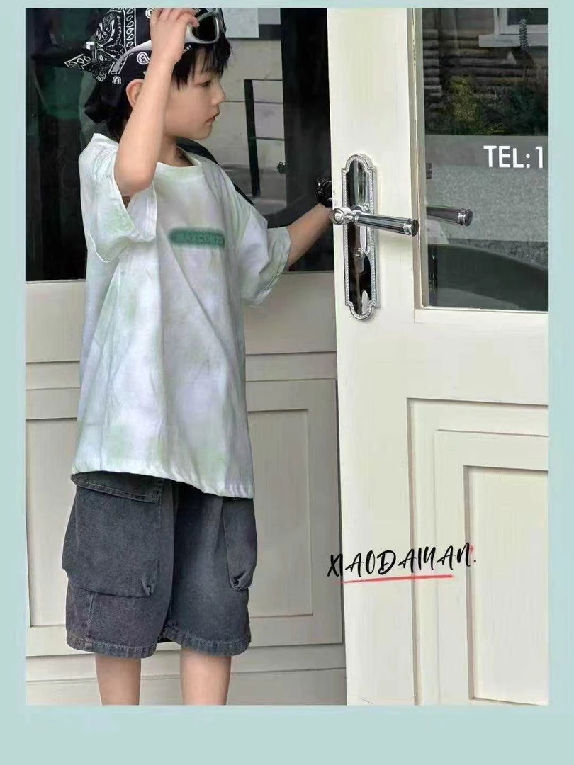 K026儿童夏季时尚晕染M字母款套装