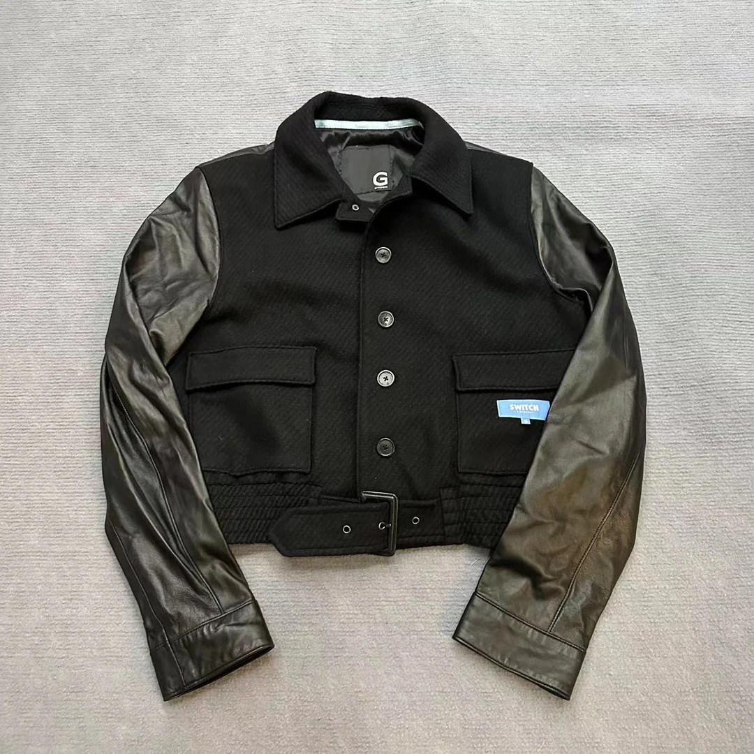 99新 Givenchy/纪梵希 女士棒球服皮袖夹克外套/M尺码