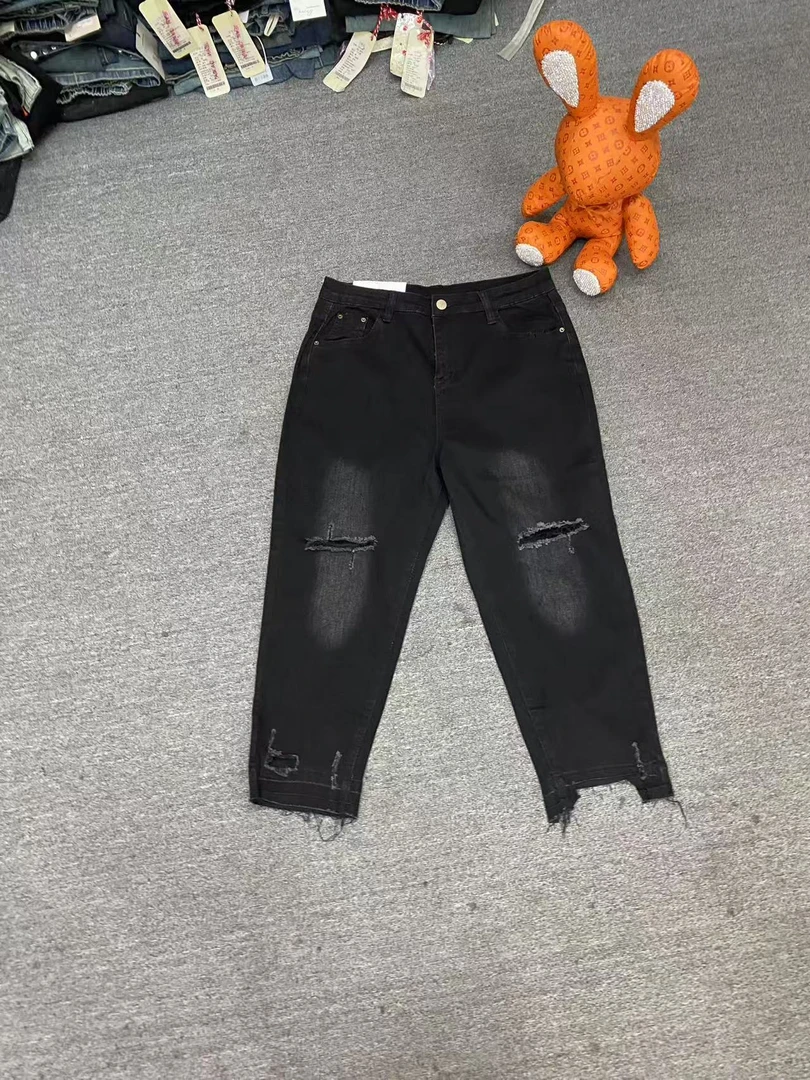 2616 弹力 七分破洞 烟管裤