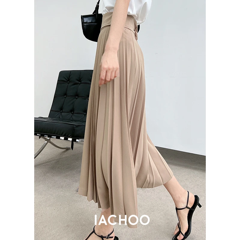 棉仓3331317003-IACHOE立体褶皱显瘦腰封百褶半裙a型高腰半身裙