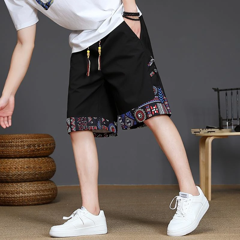 新中式冰丝短裤男夏季中国风盘扣宽松直筒五分裤子外穿休闲大裤衩