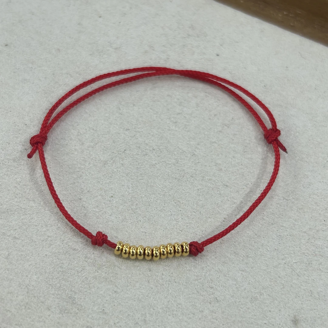 925银手链 盘缠金色十颗红绳925银手链5672