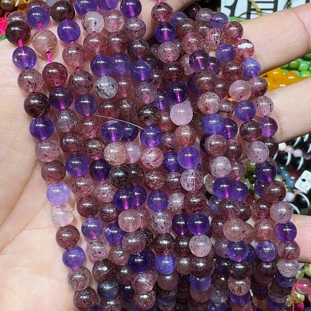 玛瑙/玉髓未镶嵌珠宝半成品超七水晶6mm一条