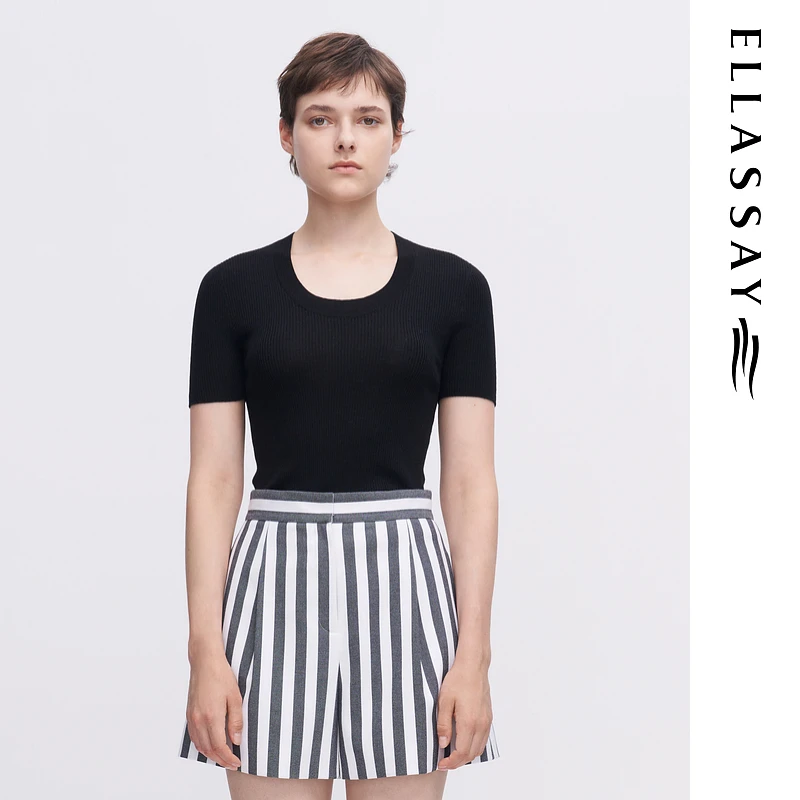 【贤哥专属】歌力思春夏低圆领短袖毛针织衫EWE341M01400