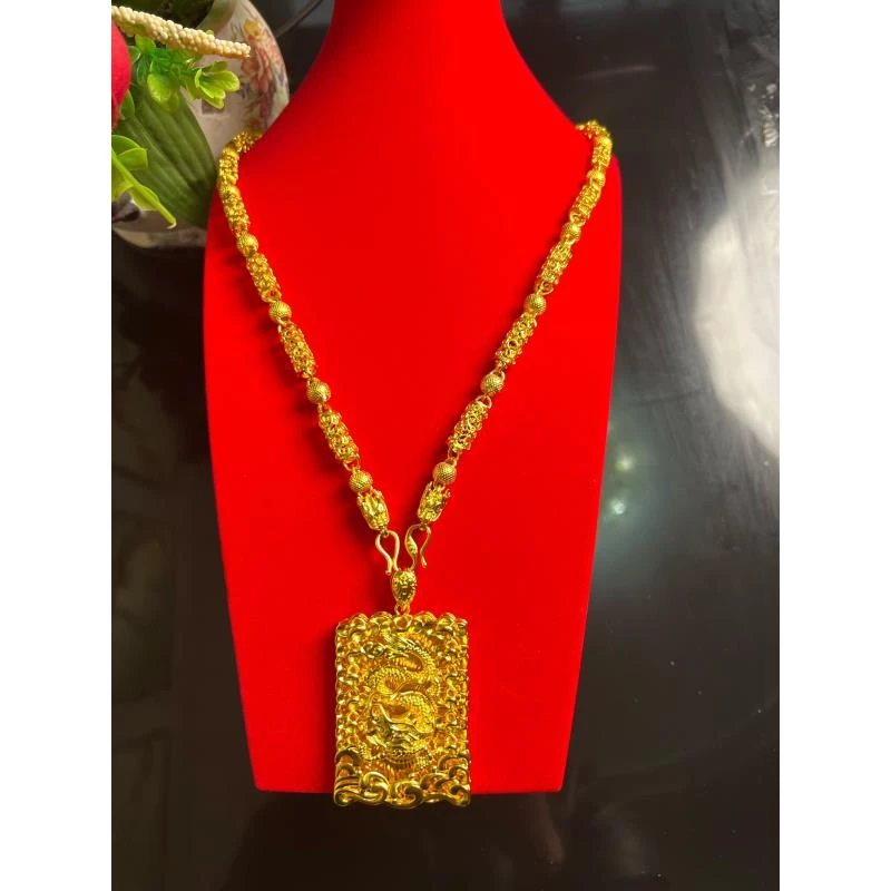 A415-任氏Rs精密帝王双龙头龙牌项链孟加拉赤金首饰