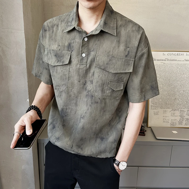 男生夏季衬衣薄款痞帅工装短袖衬衫潮牌潮流休闲时尚百搭套头衬衣