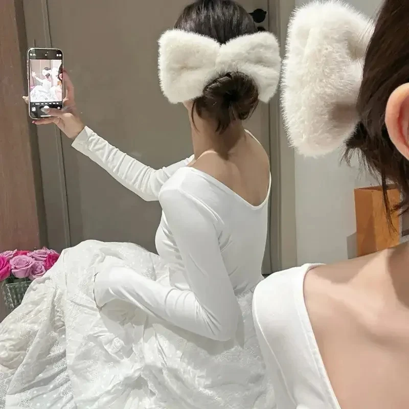 手工毛绒超大蝴蝶结可爱气质抓夹百搭显瘦发夹鸭嘴夹女秋冬盘发夹