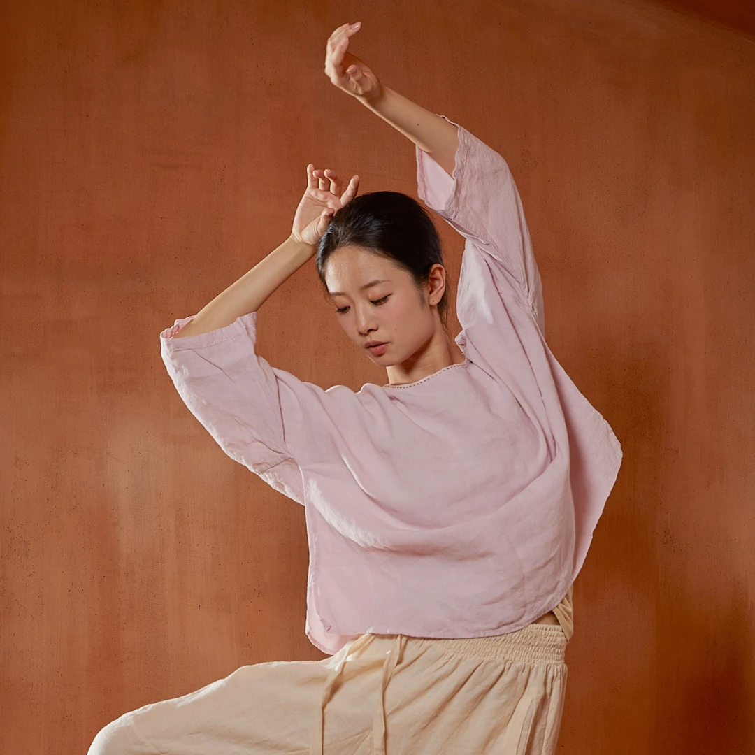 山下的家 100%汉麻半称心 短袍子禅意瑜伽上衣春夏瑜伽服罩衫防晒