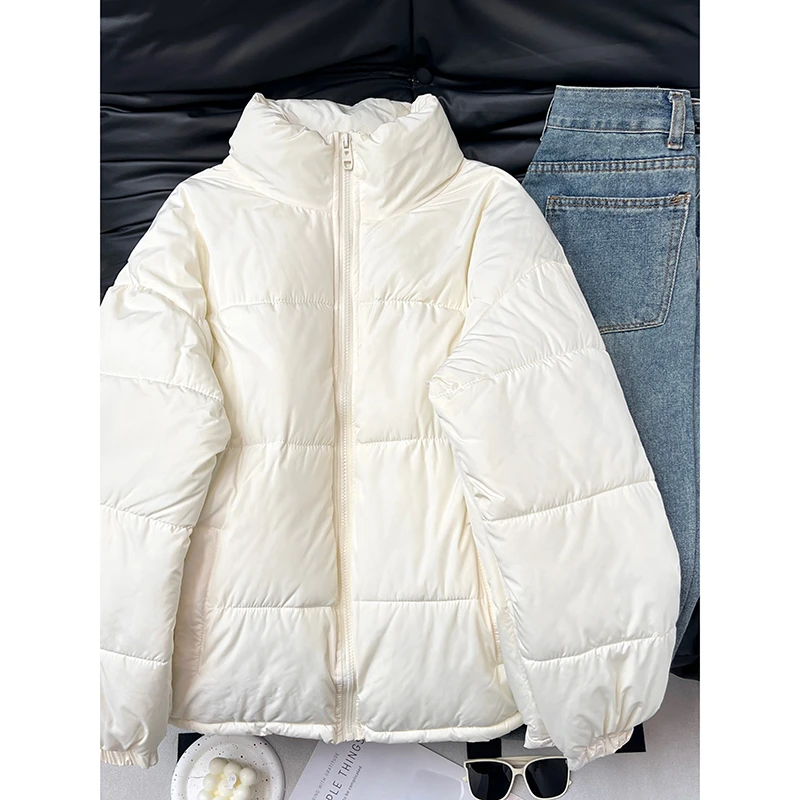 【蜜宝 棉服】网红款冬天外套白色韩系立领棉服新款宽松外套高级感
