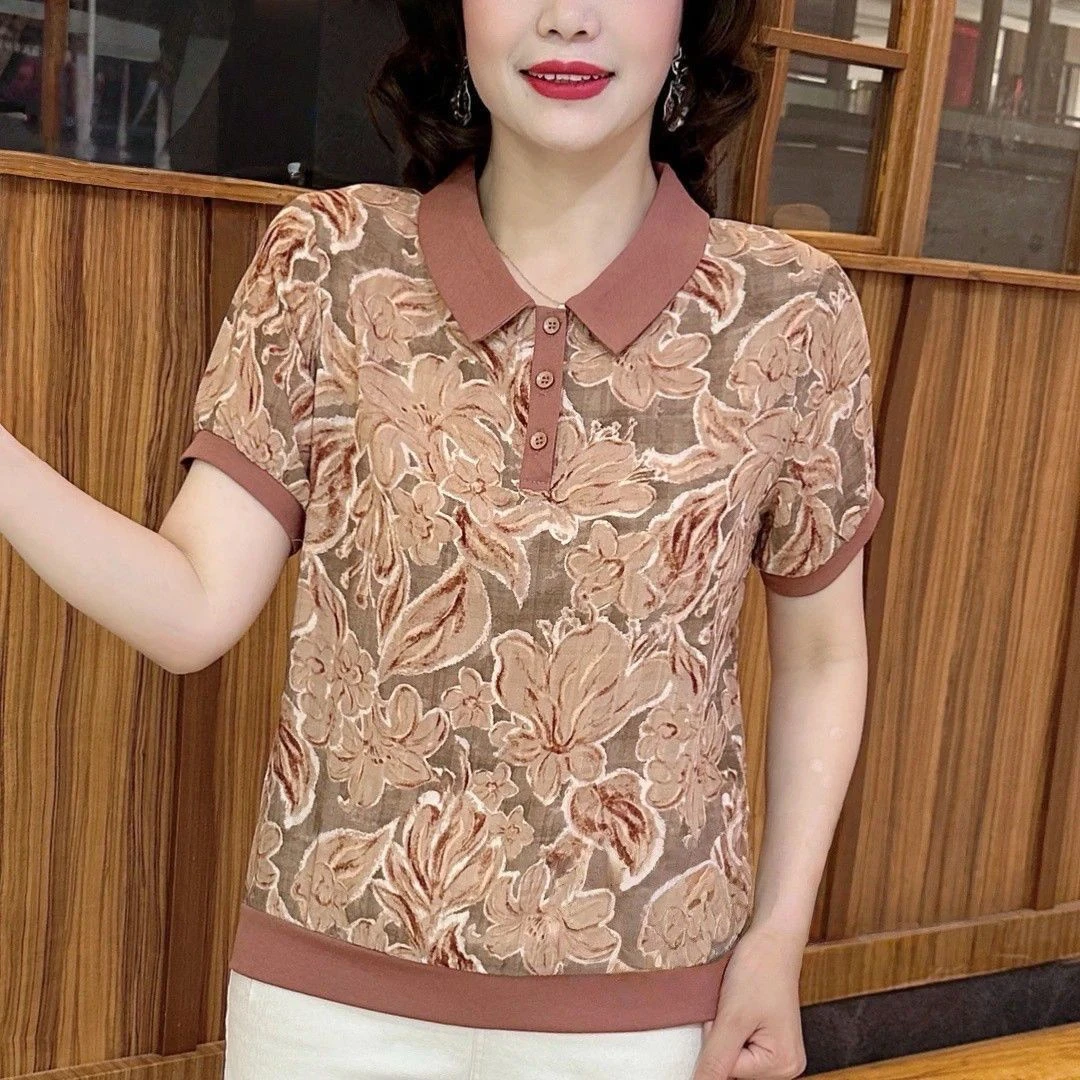2025中老年夏季新款短袖气质大码妈妈装透气显瘦气质百搭印花T恤