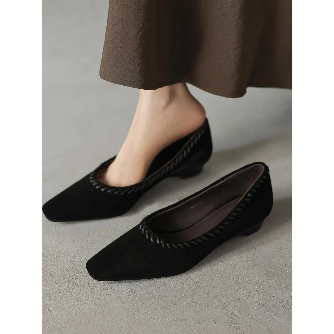 TOUCH MISS法国设计感通勤OL气质显瘦平跟内真皮浅口单鞋女鞋