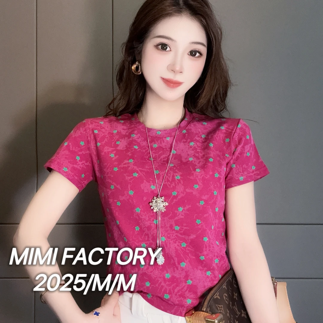 2025夏季新款 欧货晕染星星短袖T恤女修身显瘦时尚百搭5126#