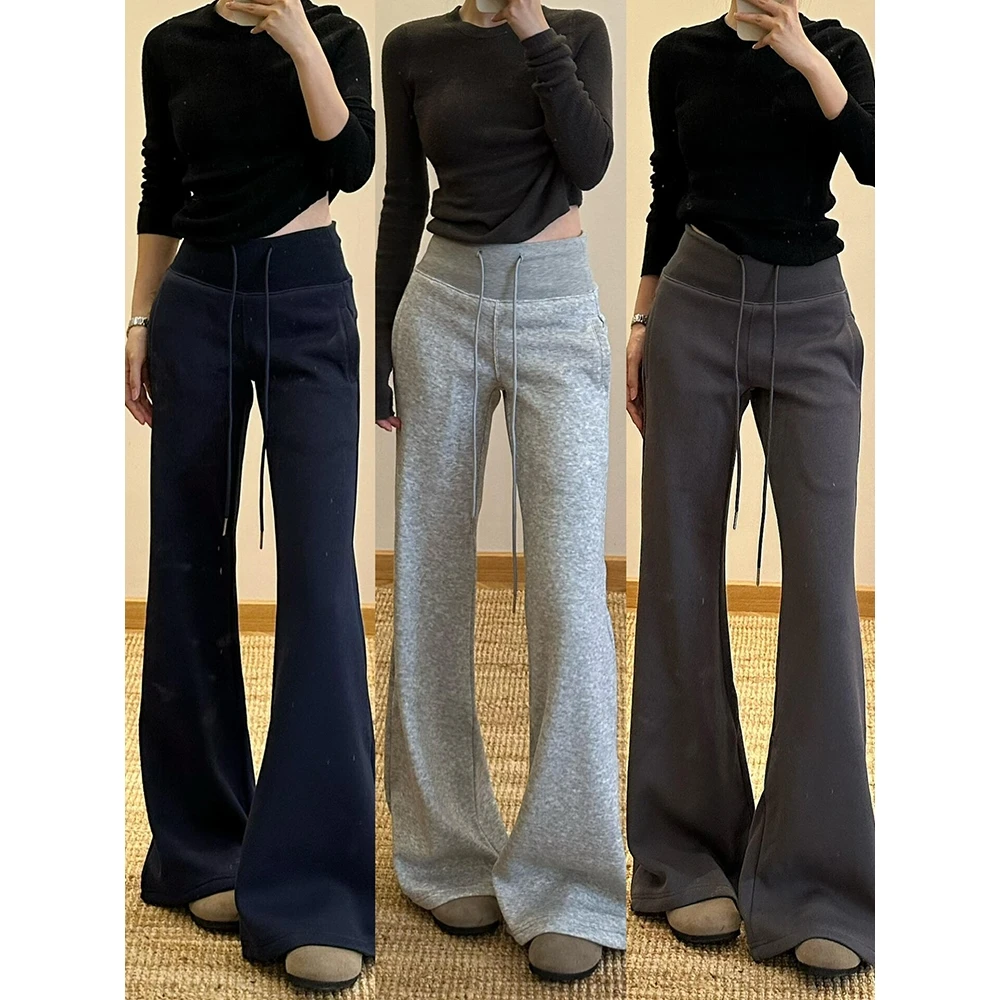 2025春季新款微喇叭卫裤女宽松绑带抽绳运动休闲直筒阔腿休闲裤