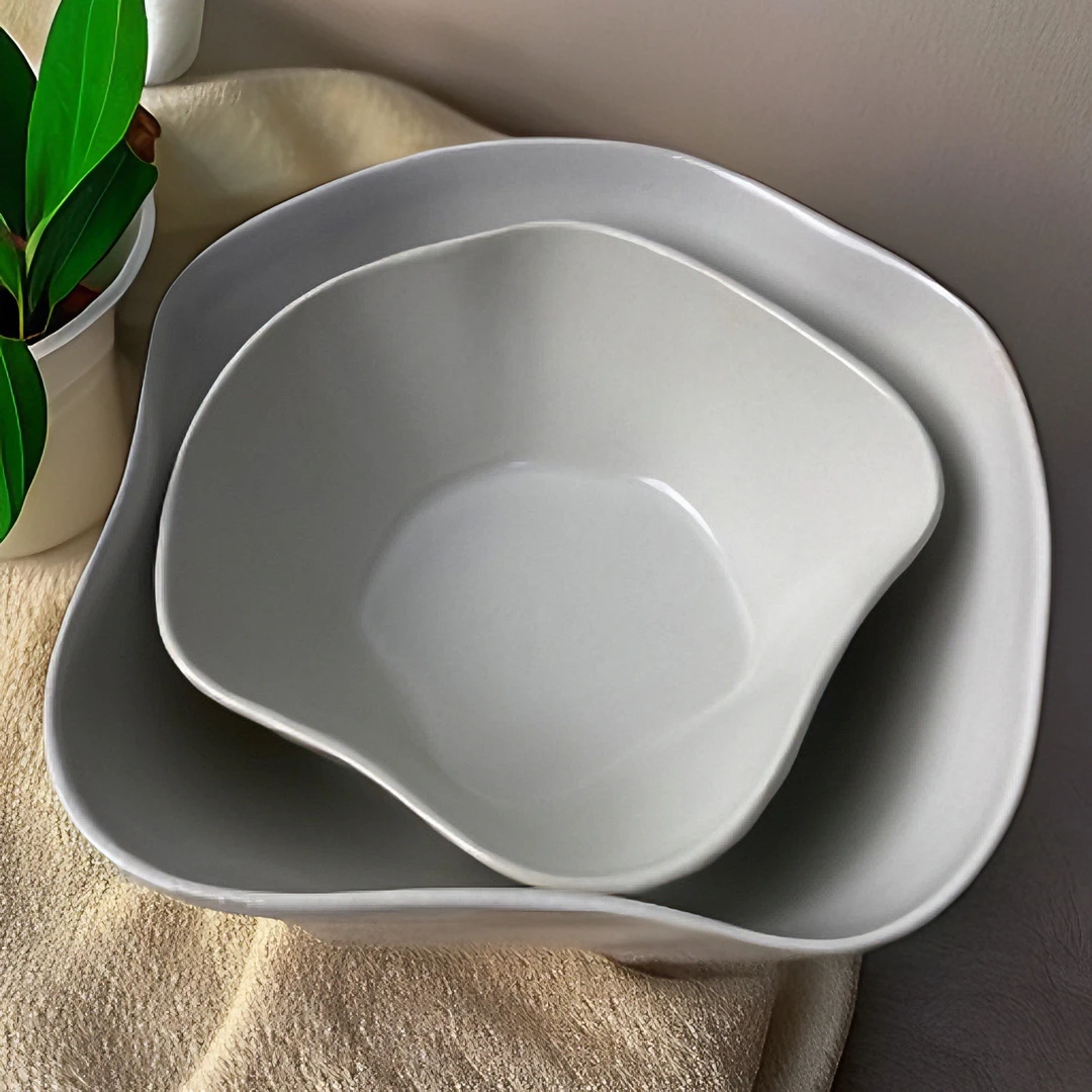 101默认微瑕异型双耳白色大深碗8.5英寸+异型小深碗6英寸一套2个